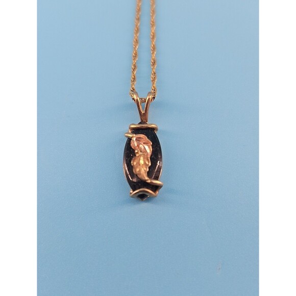 Solid 10K Yellow Gold Black Onyx Black Hills Gold Pendant 18" - Picture 1 of 3